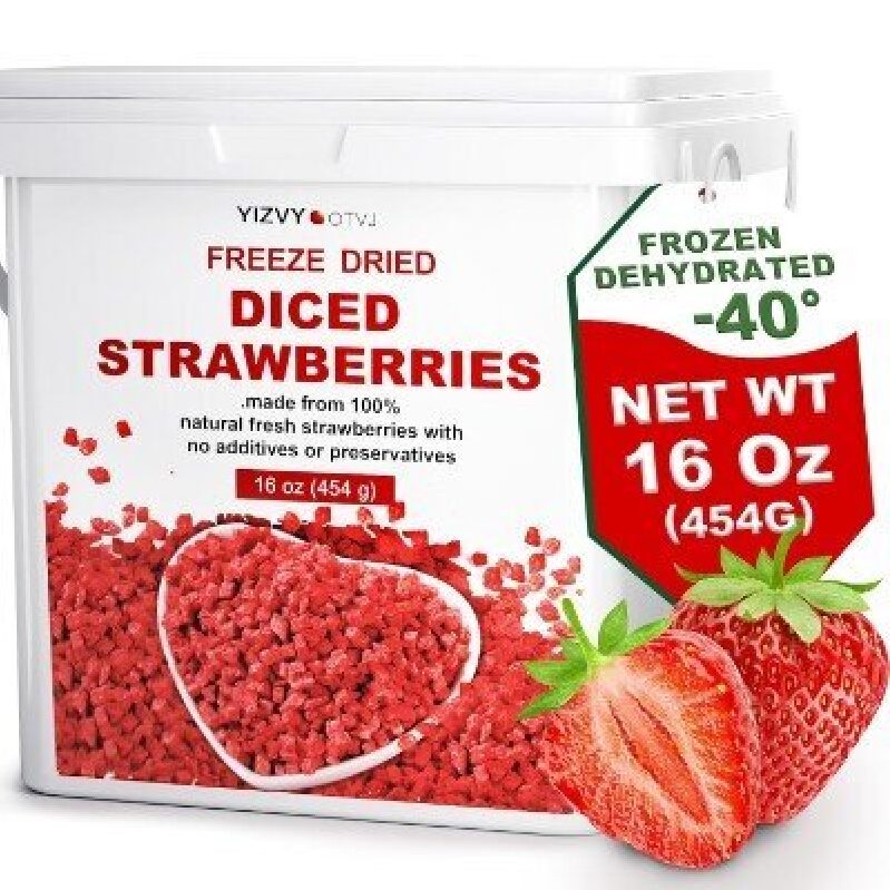 High-Quality Freeze-Dried Diced Strawberries - 16 oz