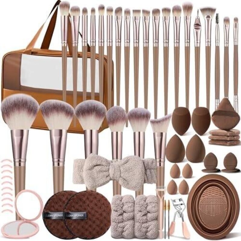 Professional 63-Piece Brown Makeup Brush Set - 48% Discount