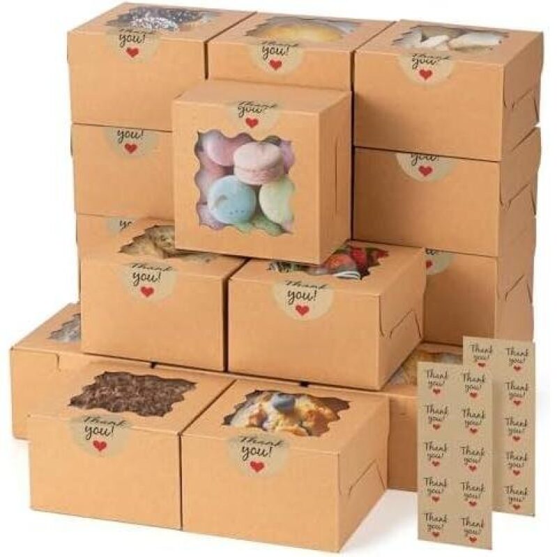20-Pack Brown Cookie Boxes with Window - Perfect for Gifting