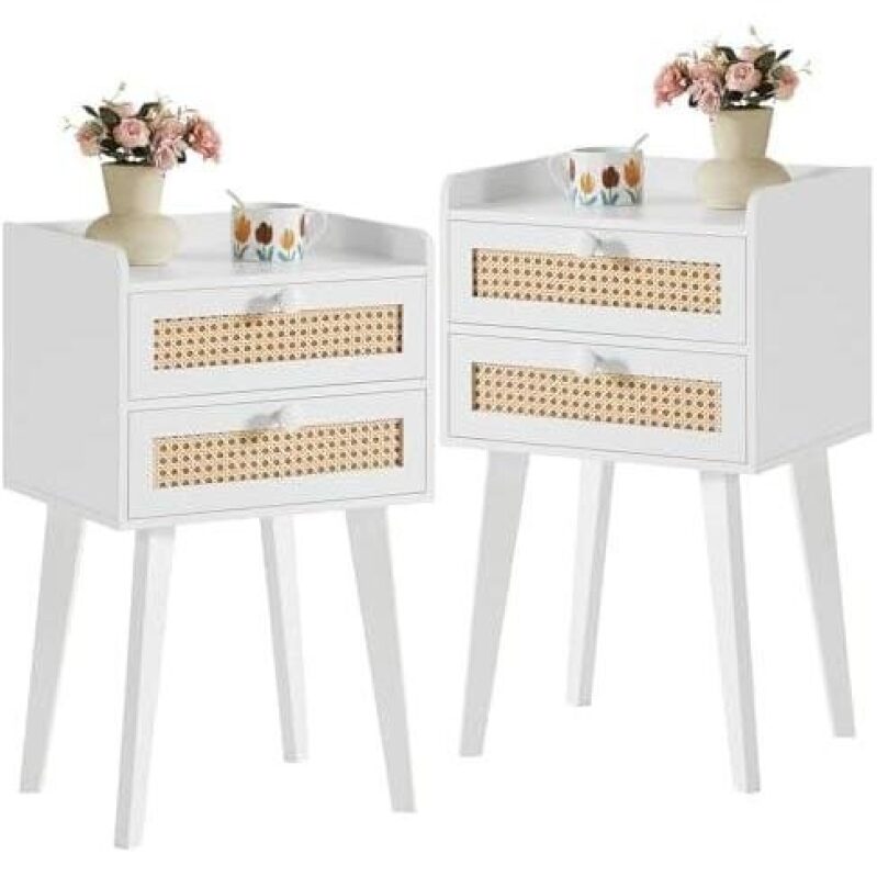 Elegant White Nightstands with Double Drawers - 56% Discount