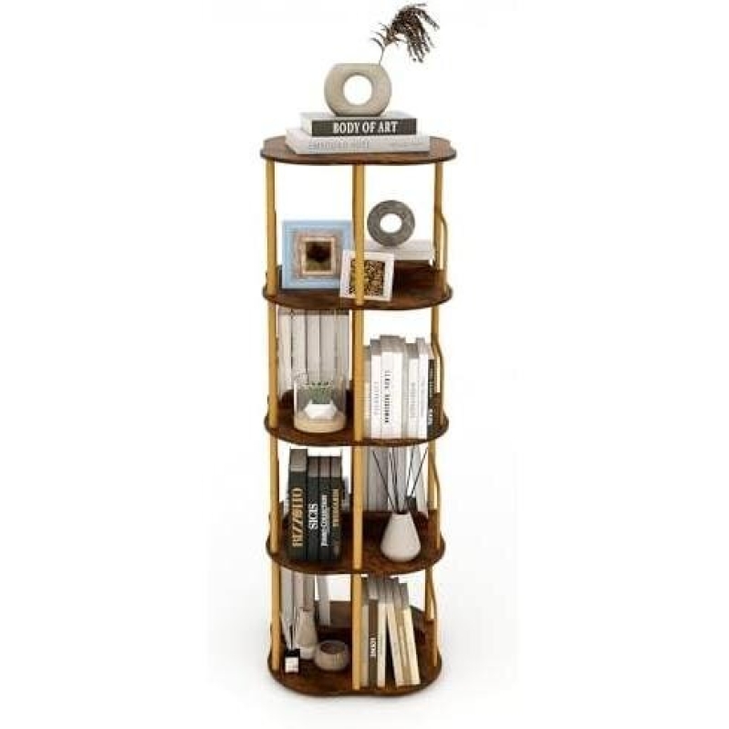 Four-Layer Rotating Metal and Wood Bookshelf - 50% Discount