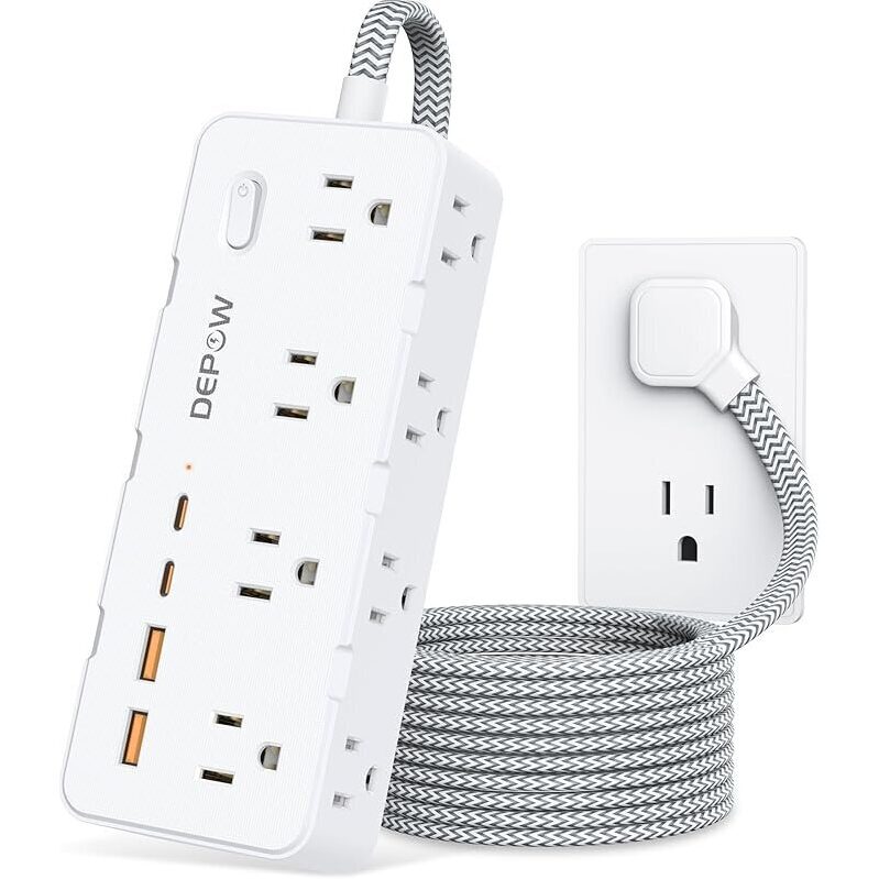 DepOW Power Strip Surge Protector w/8 AC Outlets 4 USB Ports - Smart Charging Solution