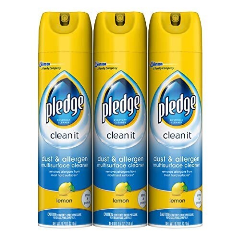 Pledge Multisurface Cleaner - Effective Dust & Allergen Removal, 9.7 oz Lemon Scent, 3-Pack