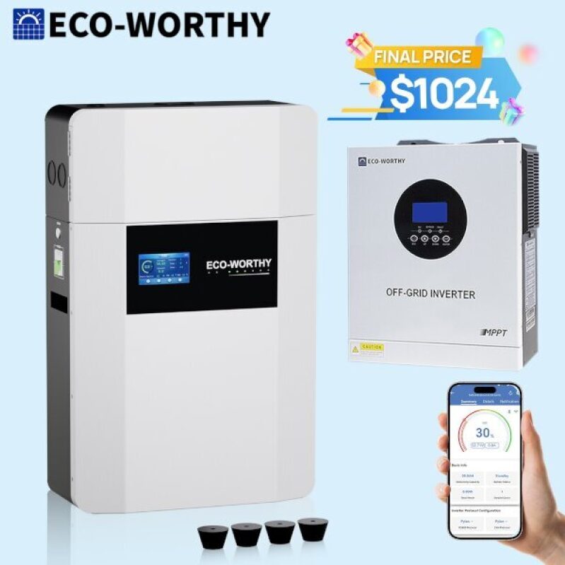 Eco-Worthy 48V 100Ah Wall-Mount Indoor Lithium Battery + 5kW Off-Grid Inverter for $1,024
