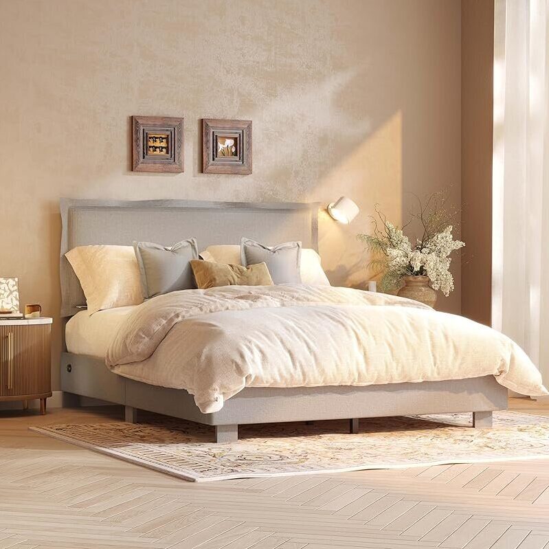 FLEXISPOT Queen Flange Edge Upholstered Platform Bed Frame