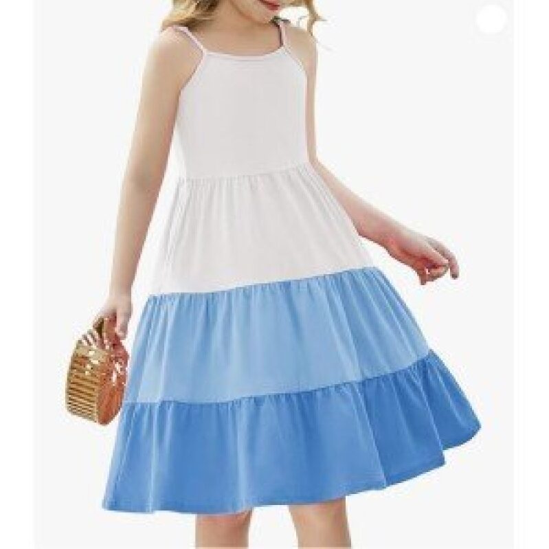 Elegant Blue and White Tiered Dress for Girls
