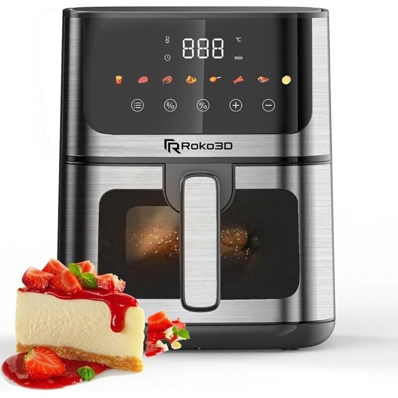 Roko 3D Air Fryer Stainless Steel with Visible Window - 5Qt