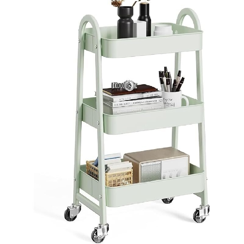 OLIXIS 3 Tier Utility Rolling Cart with Lockable Caster Wheels