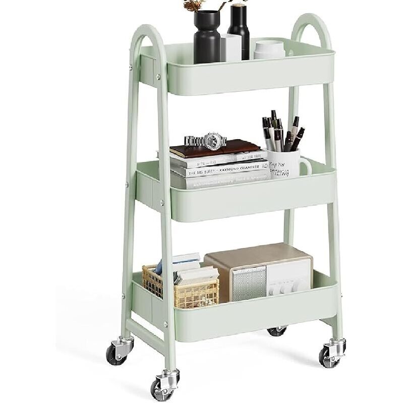 OLIXIS 3 Tier Utility Rolling Cart with Lockable Caster Wheels
