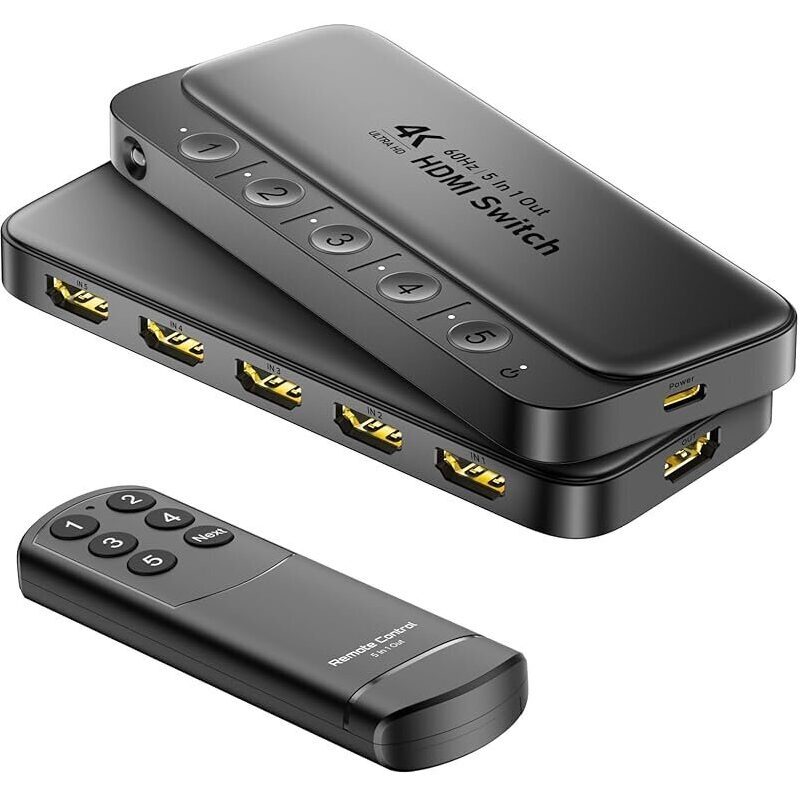 ByteWave HDMI Switch 5 in 1 Out with Remote 4K@60Hz