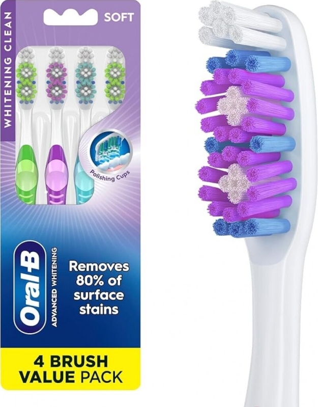 Oral-B 3D White Stain Eraser Soft Manual Toothbrush Pack, 4 Count - Stain Removal & Whitening