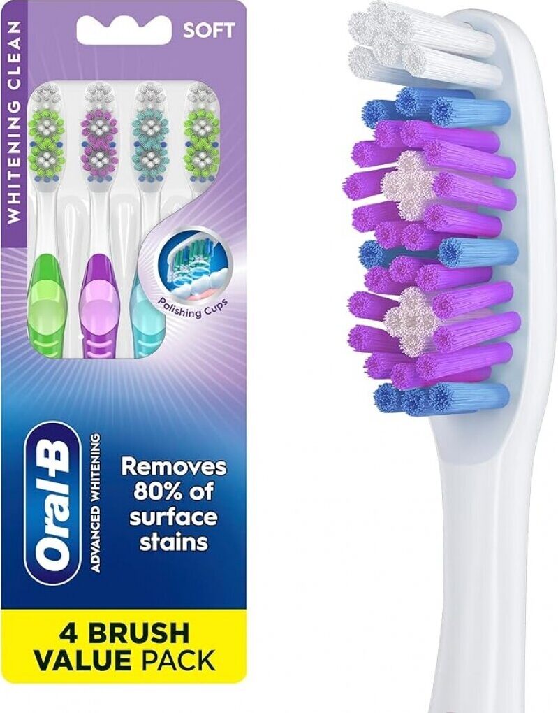 Oral-B 3D White Stain Eraser Soft Manual Toothbrush Pack, 4 Count - Stain Removal & Whitening
