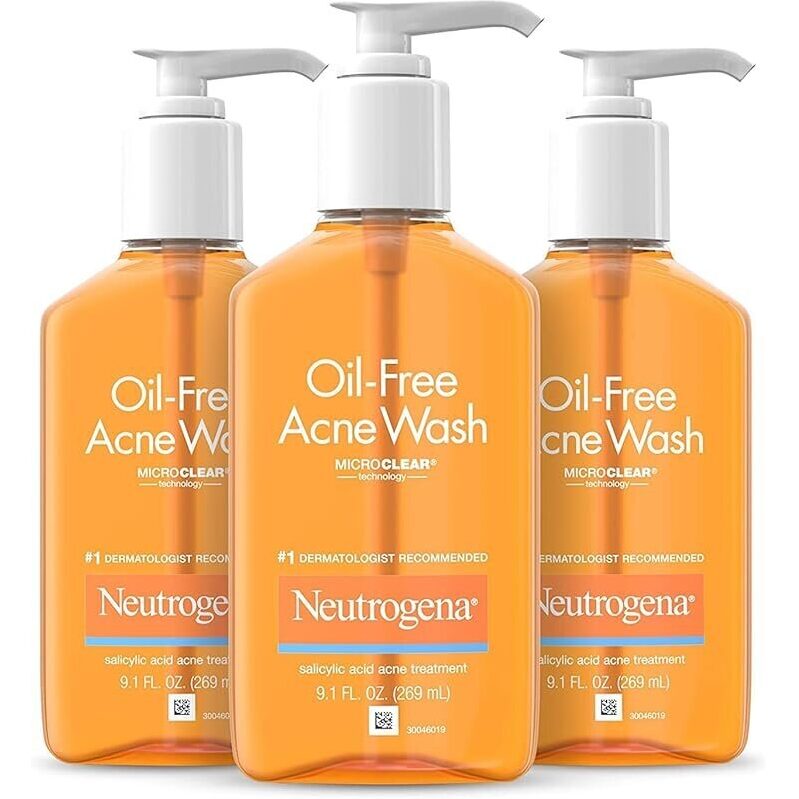 Neutrogena Oil-Free Acne Wash 3-Pack, 9.1 oz Each - Dermatologist Recommended Acne Treatment