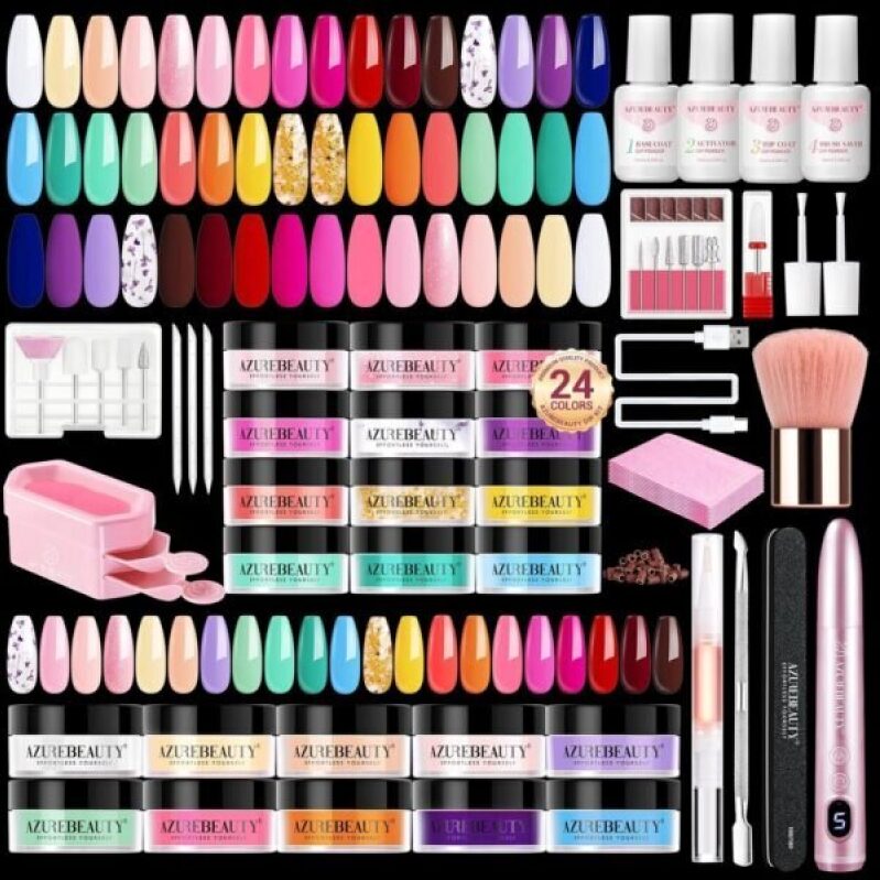 AZUREBEAUTY Dip Powder Nail Kit - 24 Colors with Electric Drill