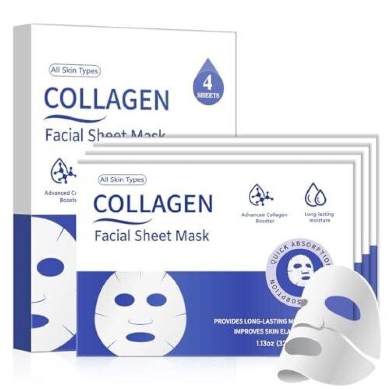 Unlock Radiant Skin with MMV Collagen Face Mask 4-Pack – Deep Hydration & Pore Tightening