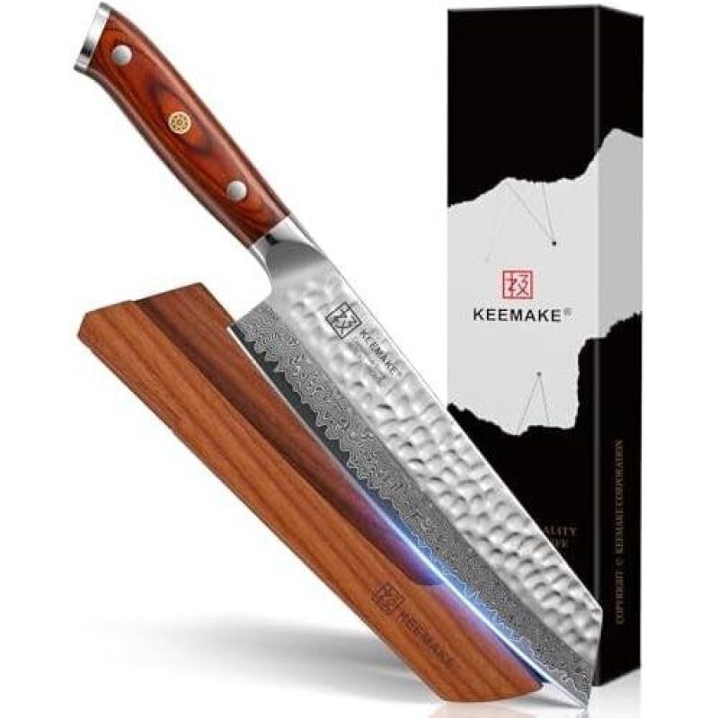 8-Inch Damascus Kitchen Knife with Rosewood Handle and Sheath - 75% OFF