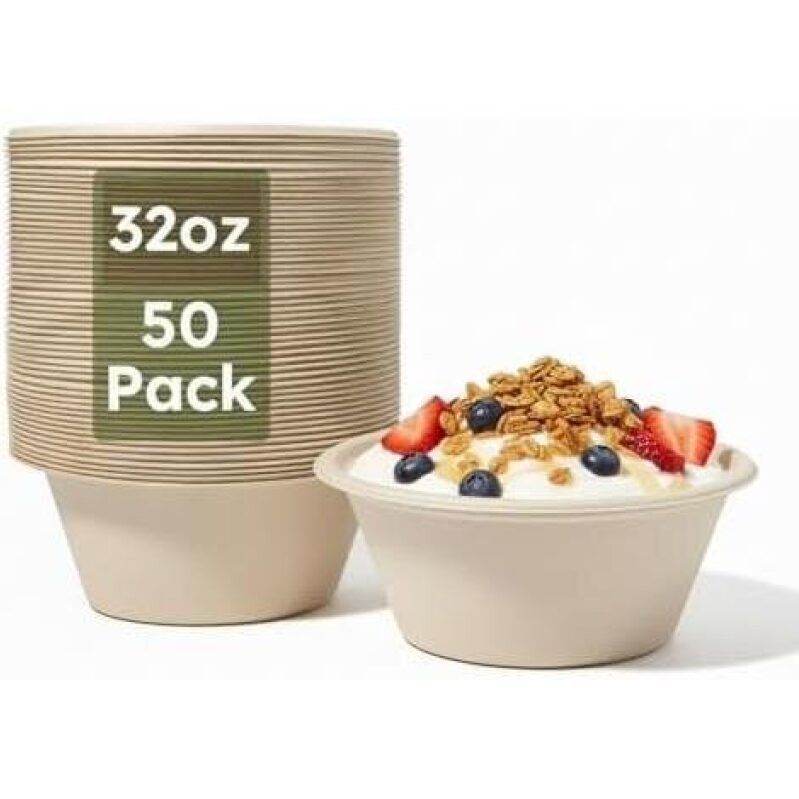 50 Pack 32oz Eco-Friendly Biodegradable Paper Bowls - Sustainable Choice