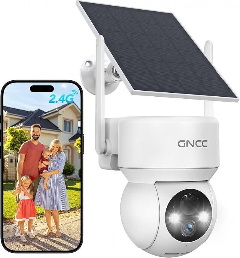 GNCC Solar Security Cameras - Wireless Outdoor 2.4G WiFi, 360° View