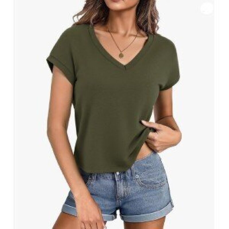 V-Neck Short Sleeve Casual T-Shirt for Women
