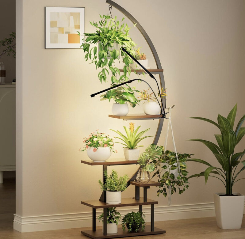Multi-Tier Indoor Plant Display Stand with Grow Lights - $49.99