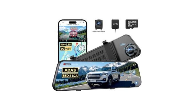 AZDOME 4K+2.5K Mirror Dash Cam with AR effects, ADAS, BSD & LCA