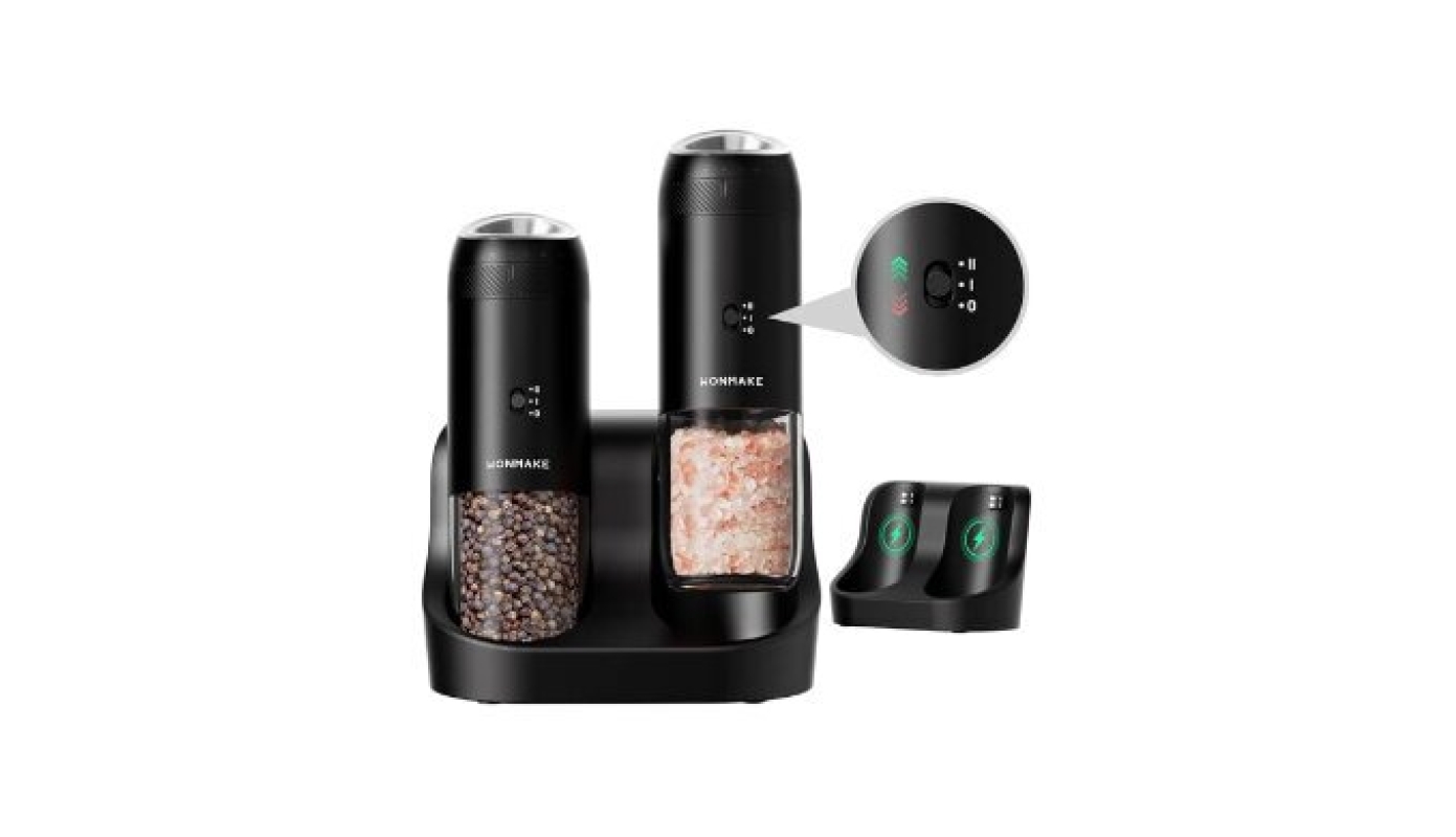 WONMAKE Electric Salt and Pepper Grinder Set with Charging Base