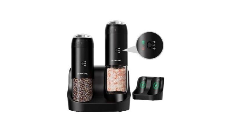 WONMAKE Electric Salt and Pepper Grinder Set with Charging Base