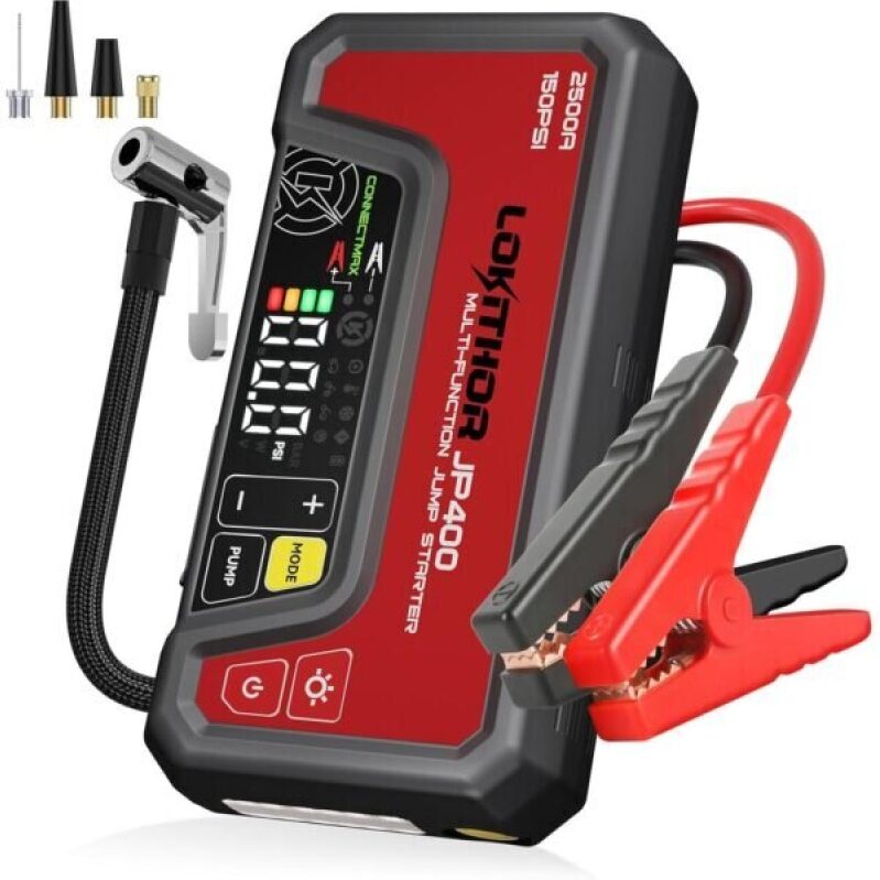 LOKITHOR JP400 Jump Starter with Air Compressor - 2500A 12V Car Battery Booster Pack (Red)