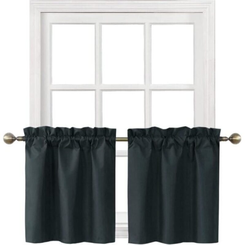 Blackout Rod Pocket Tier Curtains for Small Window - Perfect for Darkening Basements