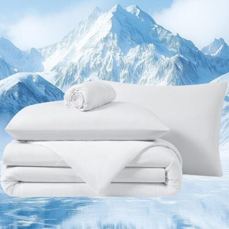 Quataly Cooling Comforter Set Twin - White Reversible Cooling Comforter Set with Sheets - Soft Breath Comforter 3pcs Set
