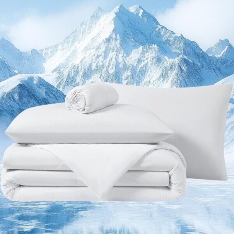 Quataly Cooling Comforter Set Twin - White Reversible Cooling Comforter Set with Sheets - Soft Breath Comforter 3pcs Set