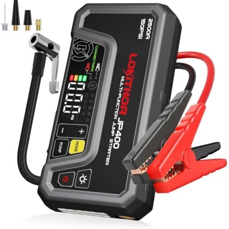 LOKITHOR JP400 Jump Starter with Air Compressor - 2500A, 12V Car Battery Jumper with ConnectMax Tech