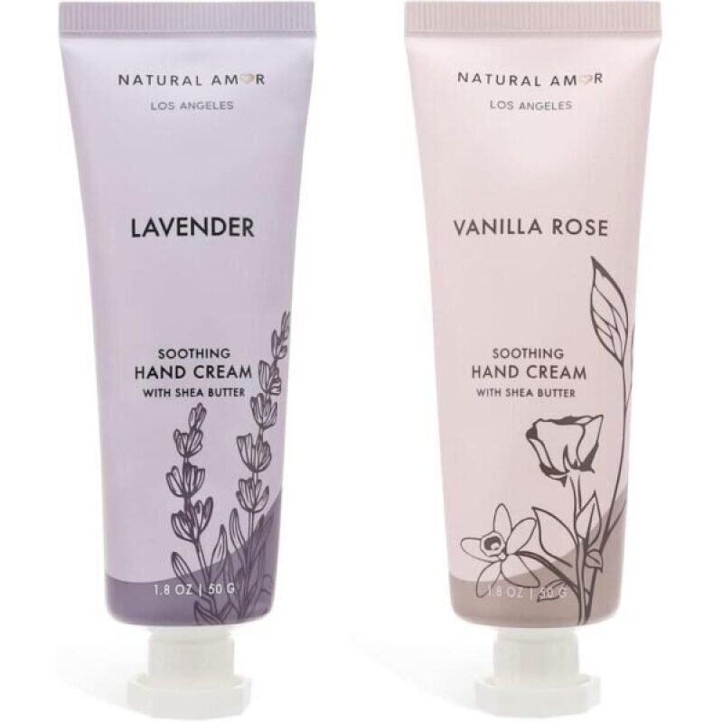 Natural Amor Hand Cream Gift Set, Vanilla Rose & Lavender 2 Pack - Great for Travel
