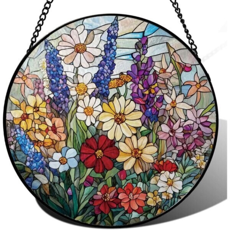 Vibrant Wildflowers Stained Glass Suncatcher - 40% Off