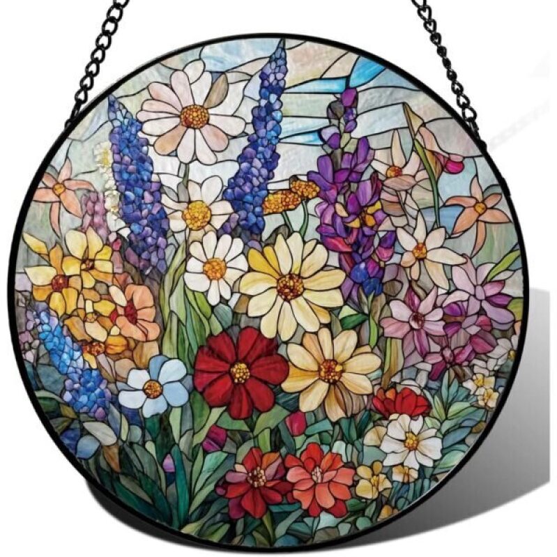 Vibrant Wildflowers Stained Glass Suncatcher - 40% Off