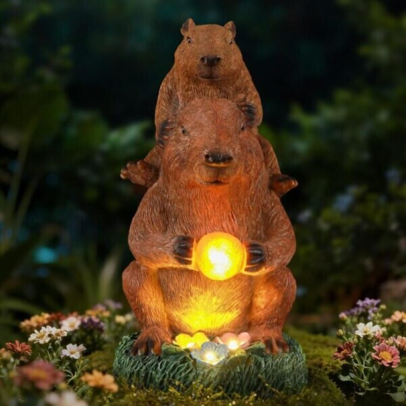 Double Capybara Solar Garden Statue - Adorable Outdoor Decor