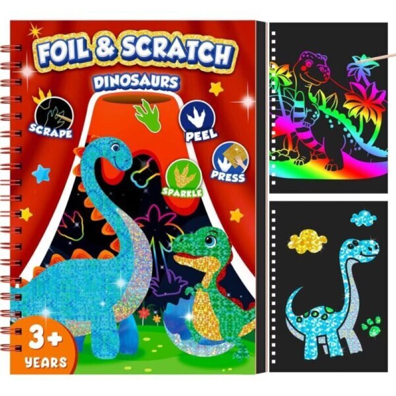Foil & Scratch Dinosaurs Activity Book for Kids - Interactive, Educational, Fun!