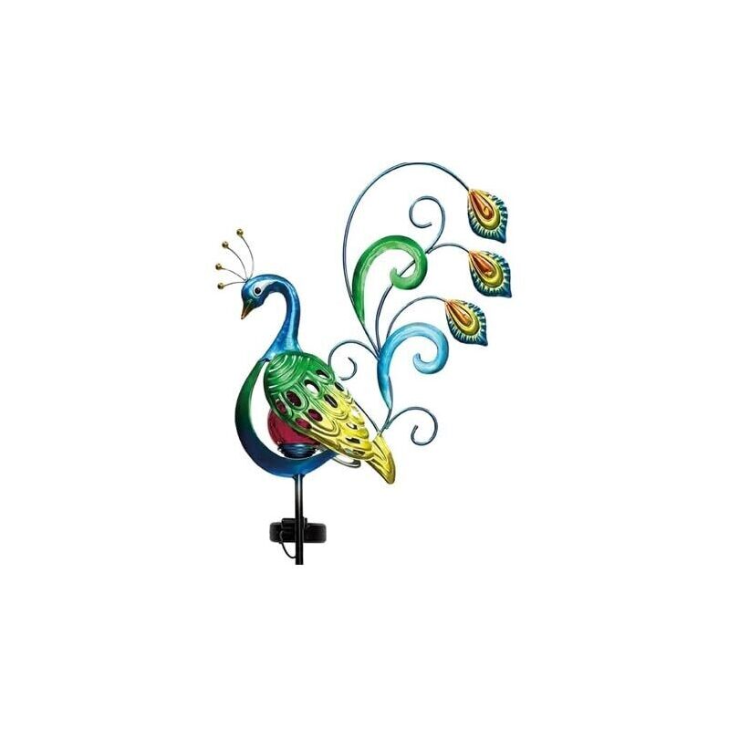 Solar Iron LED Peacock Stake - 42 inches, Multicolor