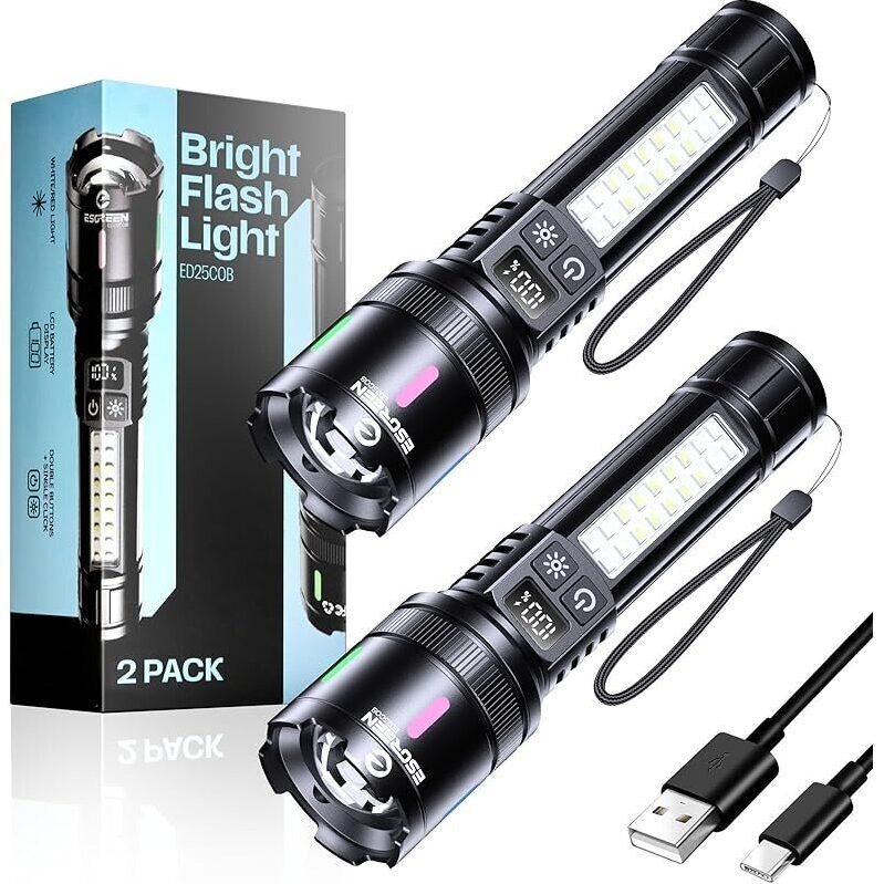 Powerful 2-Pack LED Rechargeable Flashlights with High Lumens - 10000