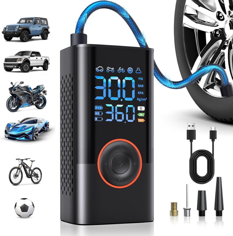 GOANDO Portable Air Compressor with Built-in 12000mAh Battery - Perfect for Car and Bicycle Tires