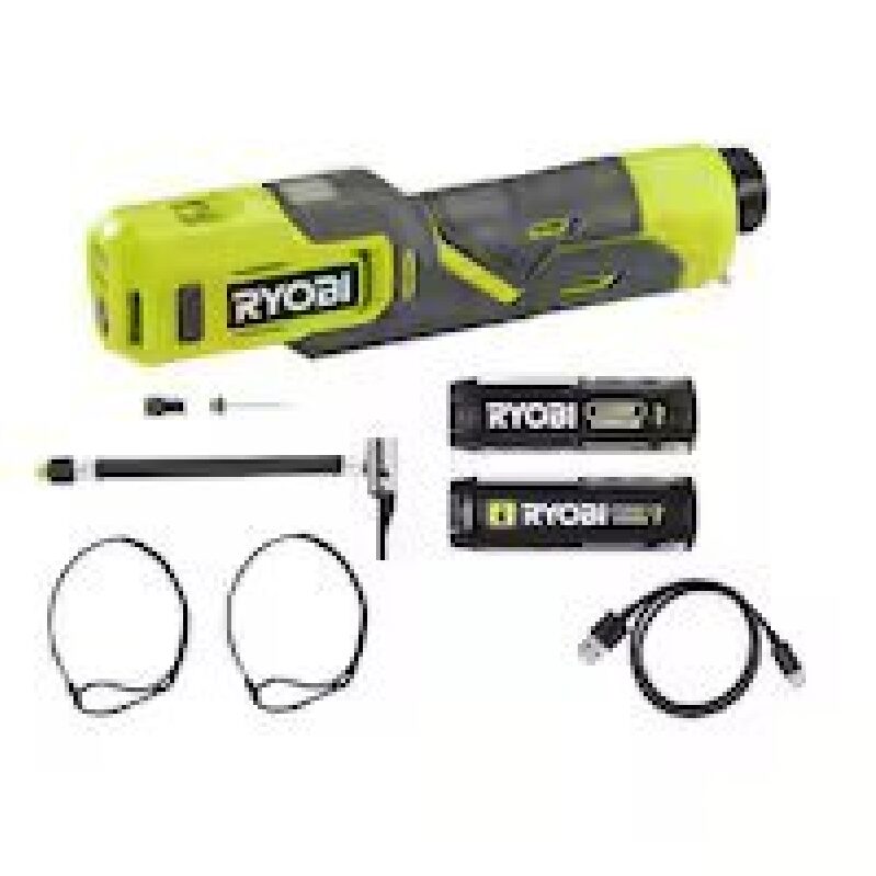 RYOBI USB Lithium High Pressure Inflator Kit w/2.0Ah Battery - Precision Filling for Bicycles and Sports