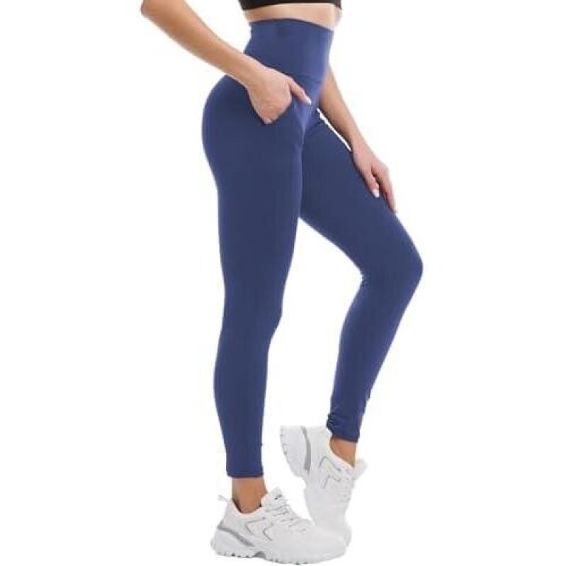 High-Waist Yoga Pants with Pockets - Blue