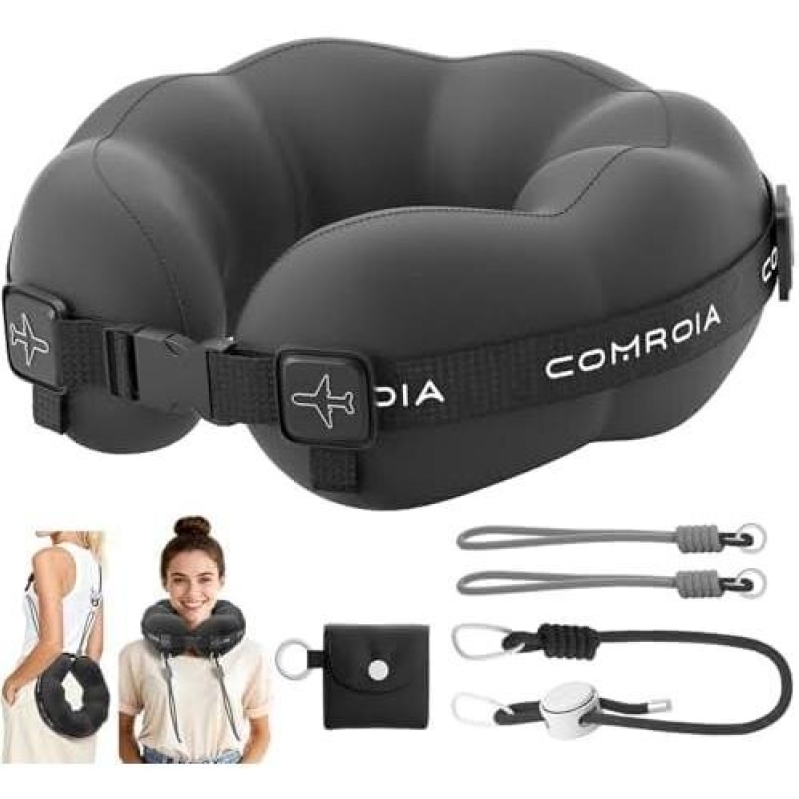 Comroïa 360° Neck Protection Travel Pillow with Straps - 60% Discount