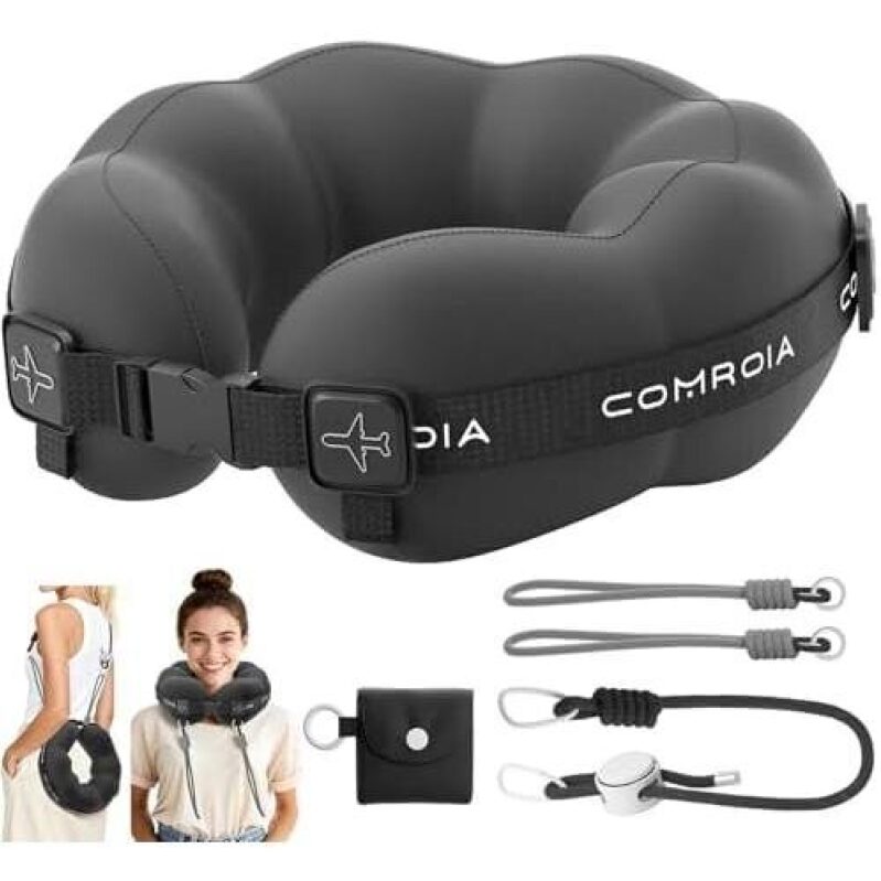 Comroïa 360° Neck Protection Travel Pillow with Straps - 60% Discount