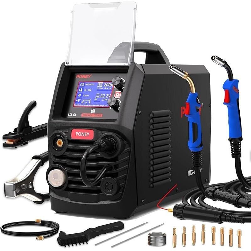 PONEY 9-in-1 200Amp Double Pulse MIG Aluminum Welder - Advanced SYNERGIC DSP Technology