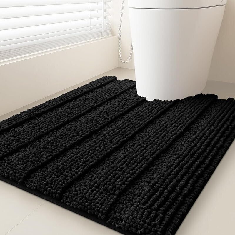 Elegant Black Bathroom Rug Mat - 24 x 20-in