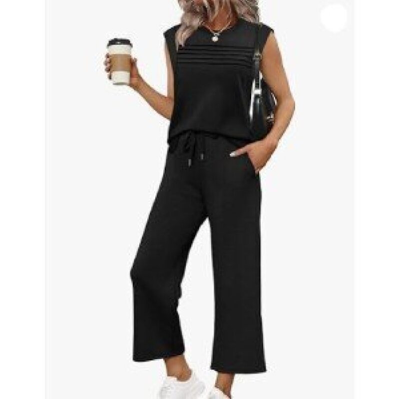 Stylish and Comfortable Black Two-Piece Set for Women