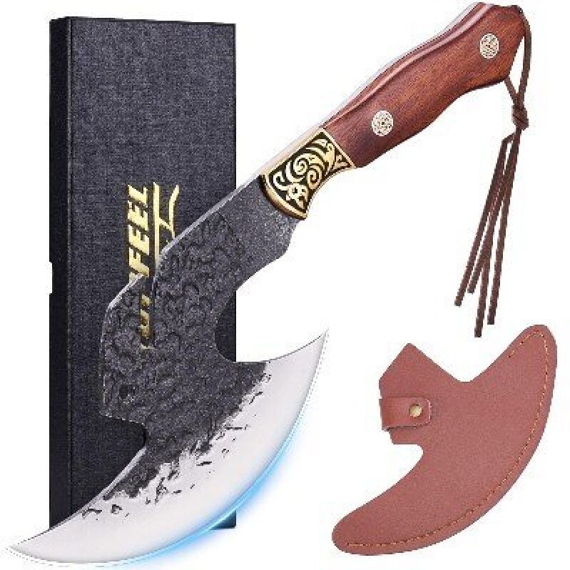 Topfeel Handcrafted Viking Kitchen Knife with Elegant Wooden Handle