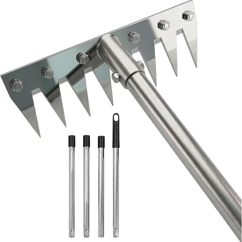 Efficient 2-in-1 Stainless Steel Weeding Rake with 60-inch Handle