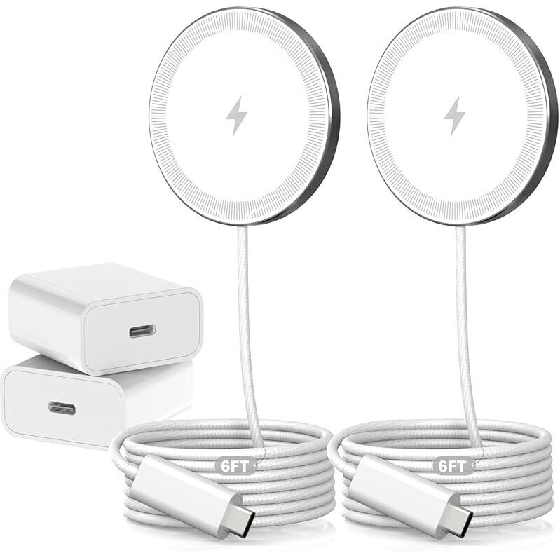 Waylite 2-Pack 15W Qi Magnetic Wireless Charging Pad with 6ft Cable, Adapter